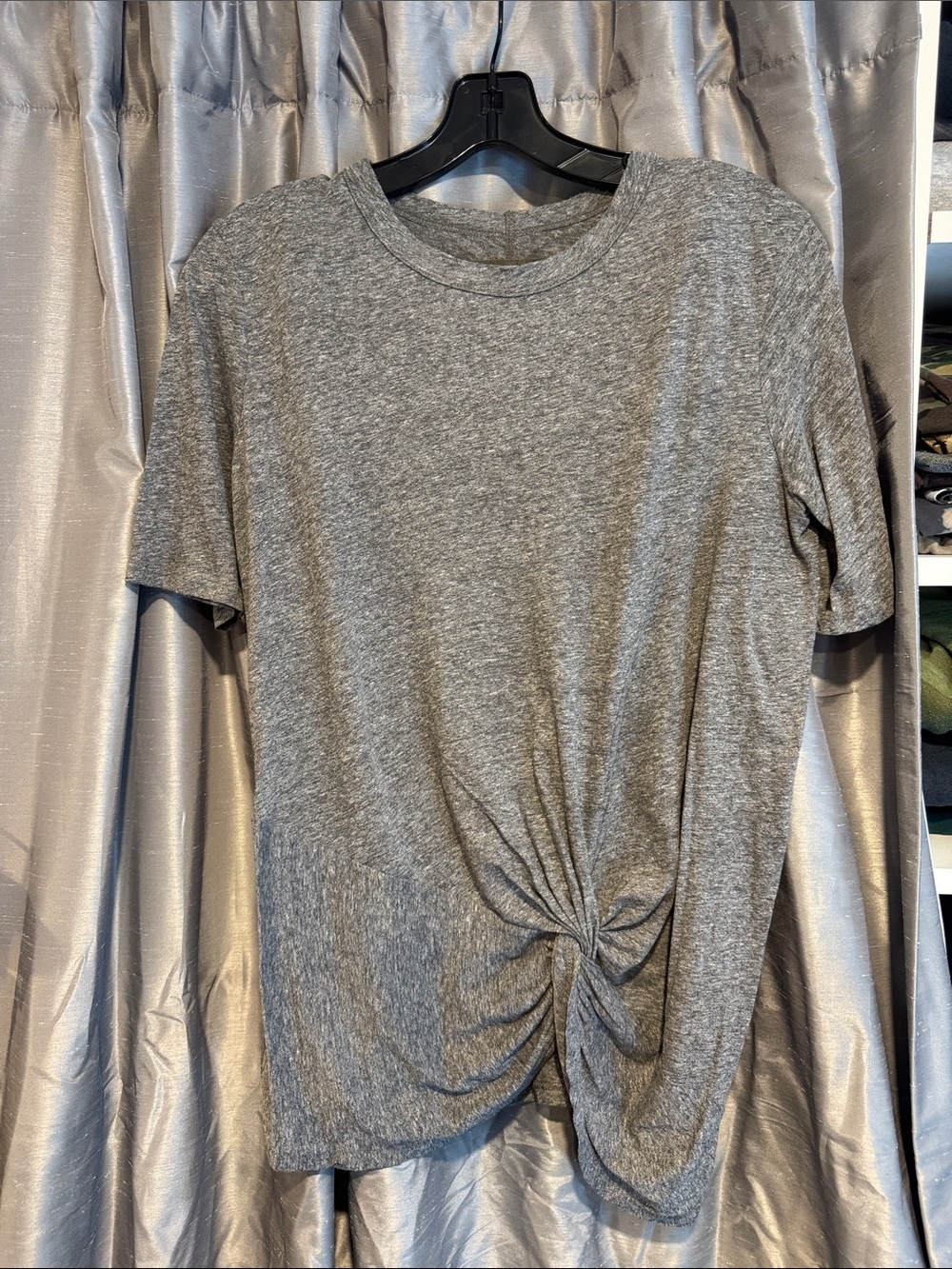 Enza Costa Gray Short-Sleeve Knot Front Top size Large